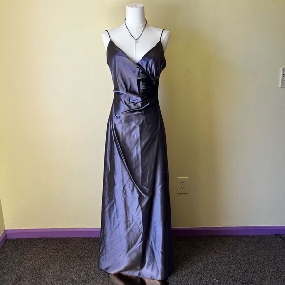 Vintage 90s Laundry by Shelli Segal Plum Satin Slip Gown Bias Cut Maxi Dress 8‎ - Picture 1 of 11